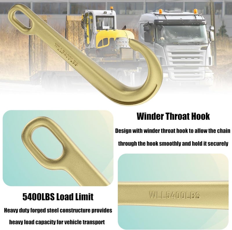 AODESTINY 2PCS 15" Heavy Duty J Hooks for Towing, Yellow Zinc Plated Tow J Hook Grade 70 Clevis J Hook for Transport Chain, 5400LBS Capacity Heavy Load - Image 3